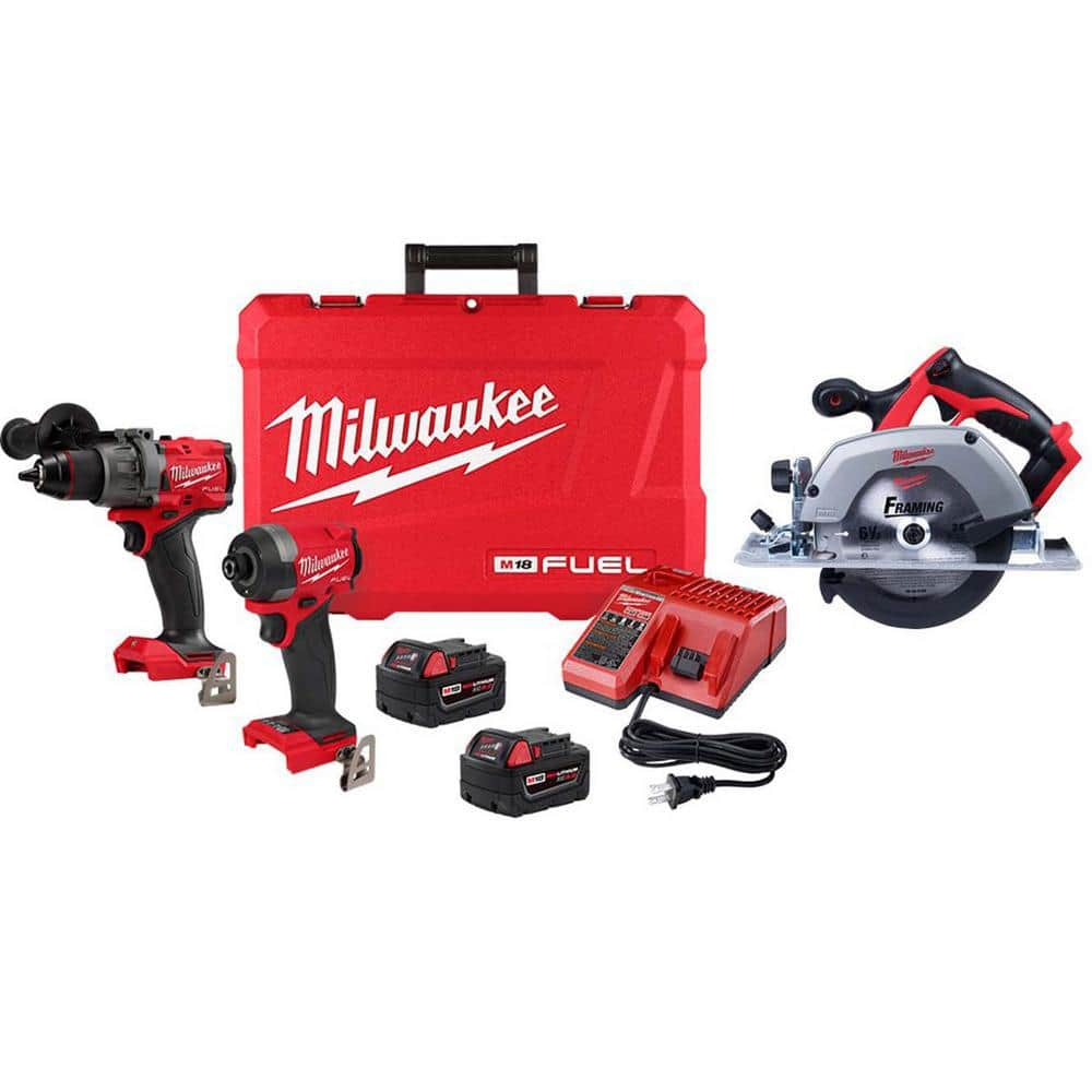 M18 FUEL 18-V Lithium-Ion Brushless Cordless Hammer Drill and Impact Driver Combo Kit (2-Tool) w/6-1/2 in. Circular Saw -  Milwaukee, 3697-22-2630