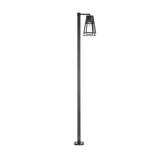 Aria 98 in. 1-Light Black Aluminum Solar Outdoor Modern Waterproof Post Light Set with LED Light Bulb Included