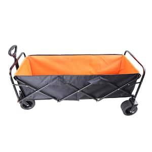 9 cu.ft. Steel Garden Cart, Large Capacity Folding Cart, Extra Long Extender Wagon Cart, Black and Orange