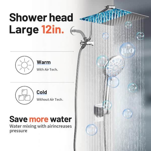 9-Spray Rainfull 2-in-1 Patterns Adjustable Fixed Shower Head with Filter 1.8 GPM and Handheld Shower Head in Chrome