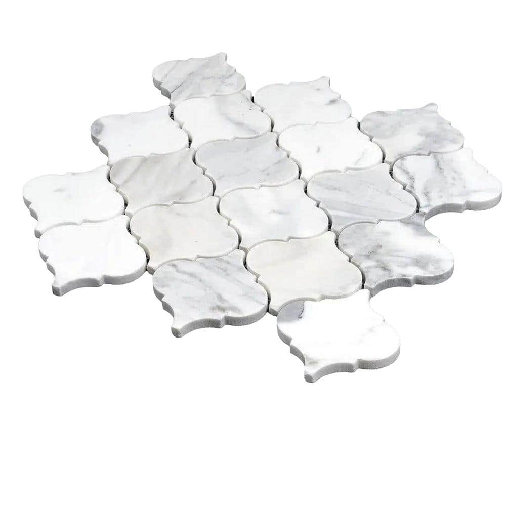 Polished White Calacatta Marble Arabesque Mosaic Tile 16" x 16"