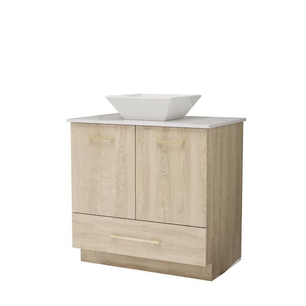 29.9 in. W x 18.8 in. D x 33.6 in. H Ready to Assemble Wooden Floor Kitchen Cabinet in Beige Wood Grain with Sink