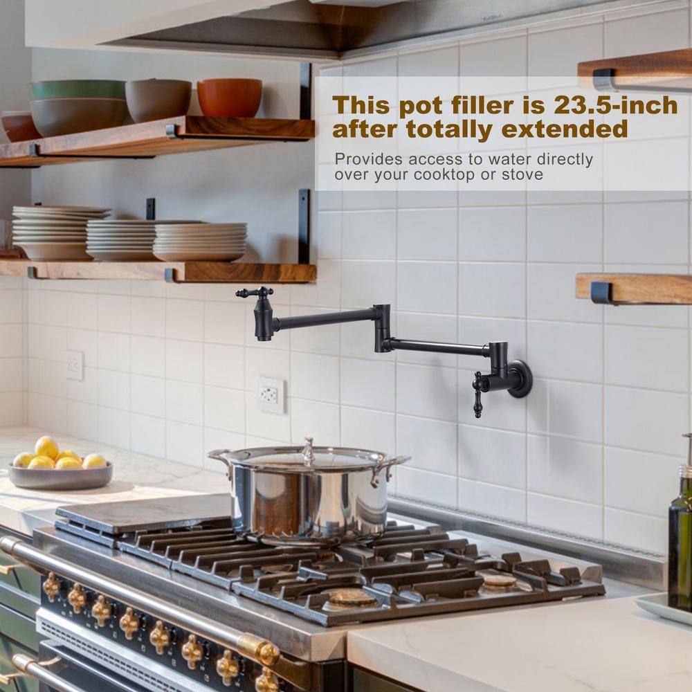 Matte Black Brass Wall Mounted Pot Filler Faucet with Double Joint Swing Arms