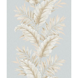 Palazzo Tropical Leaves Wallpaper in Blue, Cream, and Pearlescent White