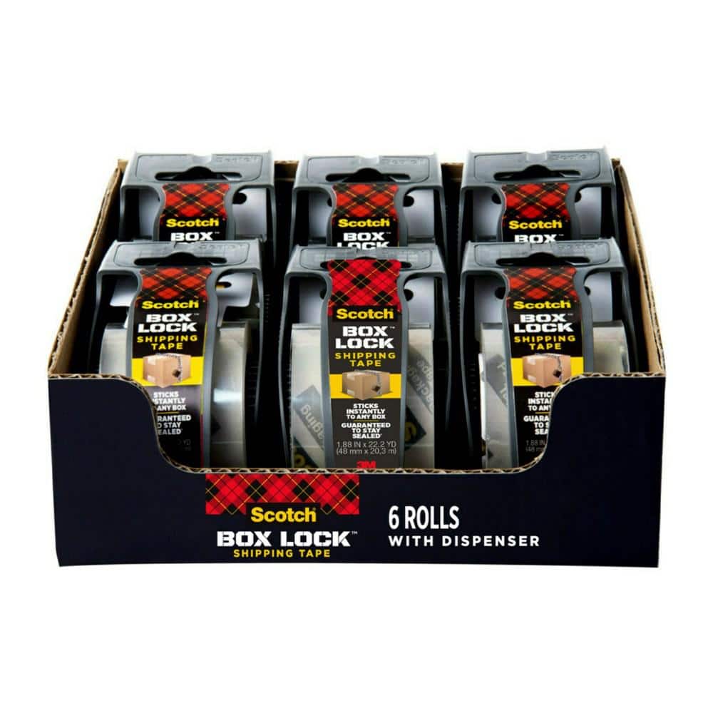Scotch Box Lock 1.88 in. x 66.6 ft. Shipping Packing Tape (Case of 6, 6 Rolls/Pack)