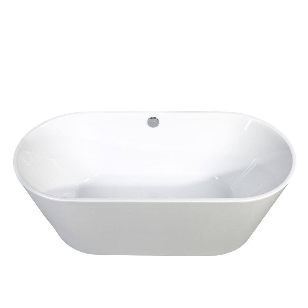 ANGELES HOME 59 in. Acrylic Freestanding Flatbottom Soaking Bathtub in