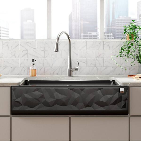 KOHLER Cairn 35.69 in. Undermount Single Bowl Matte Black Engineered Stone Kitchen Sink