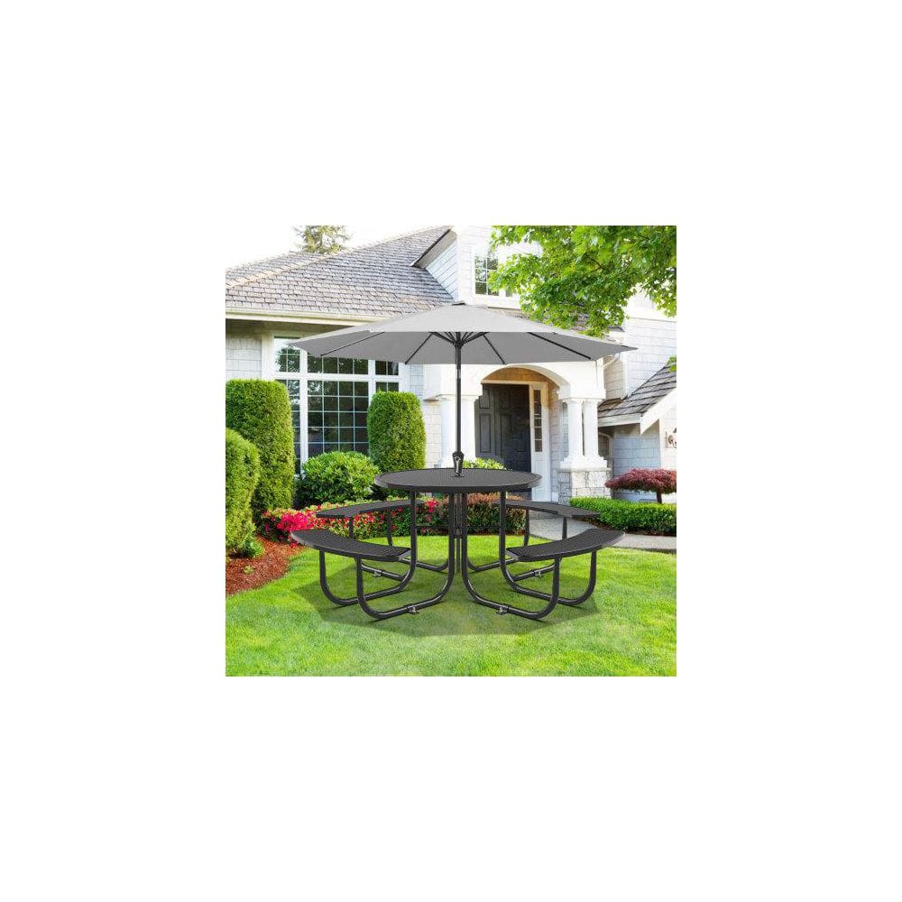 46 in. Black Round Steel Picnic Table Seats 4-8 People with Umbrella Hole price history on PriceWatchPro
