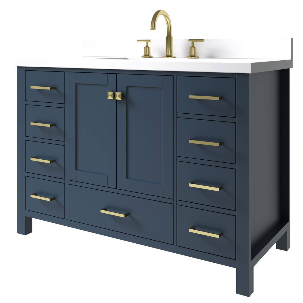 Midnight Blue Shaker Style 49" Vanity with White Quartz Top