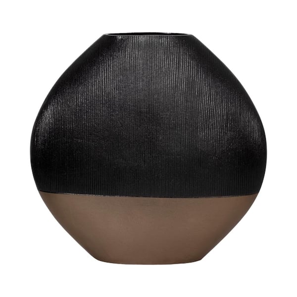 Liv & Skye 22 in. Bronze Metal Color Block in Brass Finish Decorative Vase