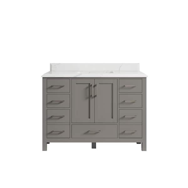 Willow Collections Malibu 48 in. W x 22 in. D x 36 in. H Bath Vanity in Gray with Cove Edge Calacatta Quartz Top