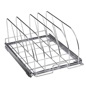 Pan and Pot Rack 12.5 in. W Expandable Pull Out Under Cabinet Organizer Pot Racks,Silver