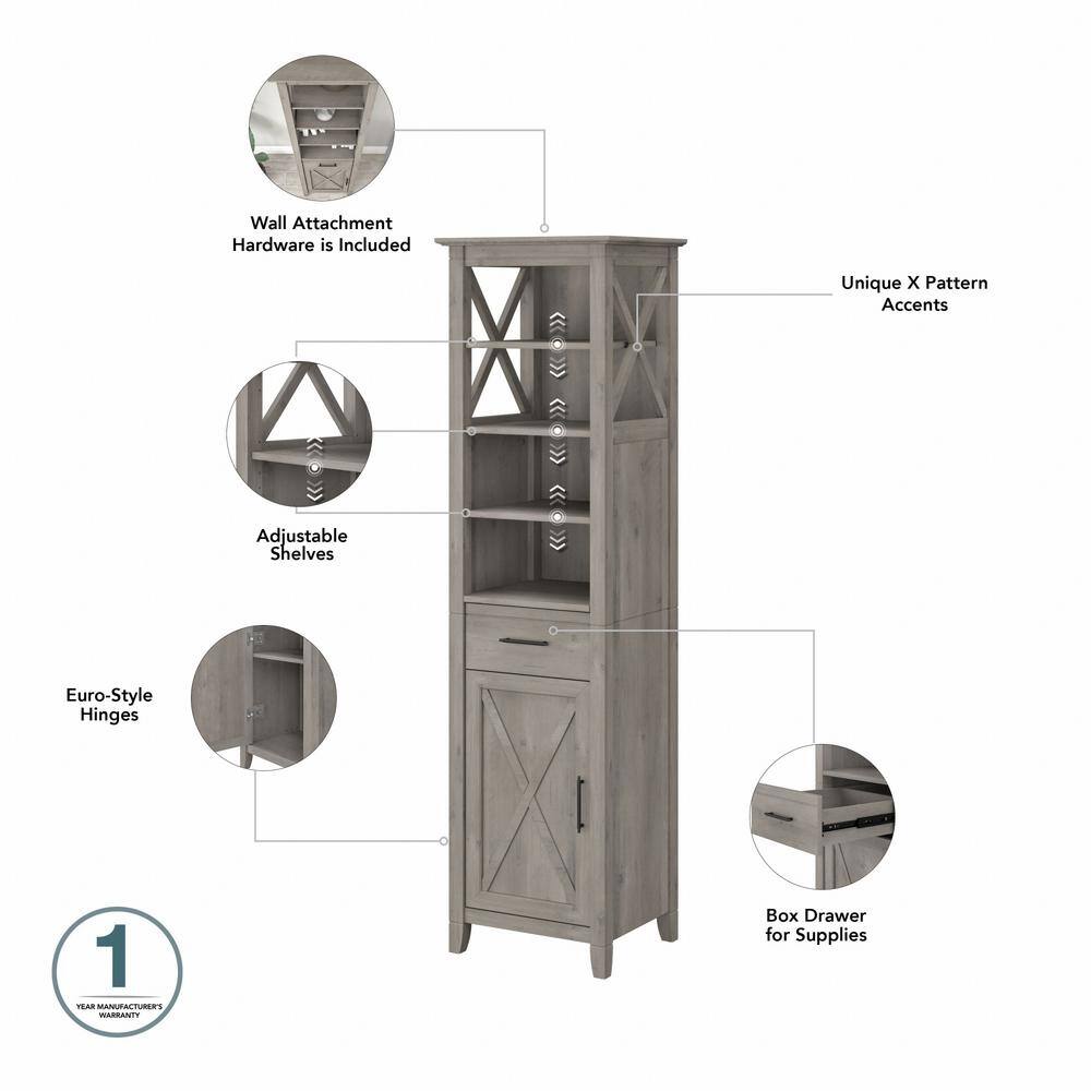 Driftwood Gray Tall Adjustable Bookcase Cabinet with Doors