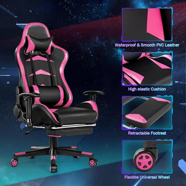 Gymax Pink Plastic Massage Gaming Chair Racing Recliner Computer Desk Chair  with Footrest GYM06992 - The Home Depot