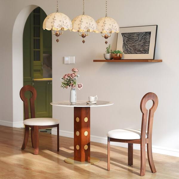 33 in. W Round Pandora Sintered Stone with Solid Wood Pedestal Dining Table for Bistro, Dining Room, Terrace (Seats 2)