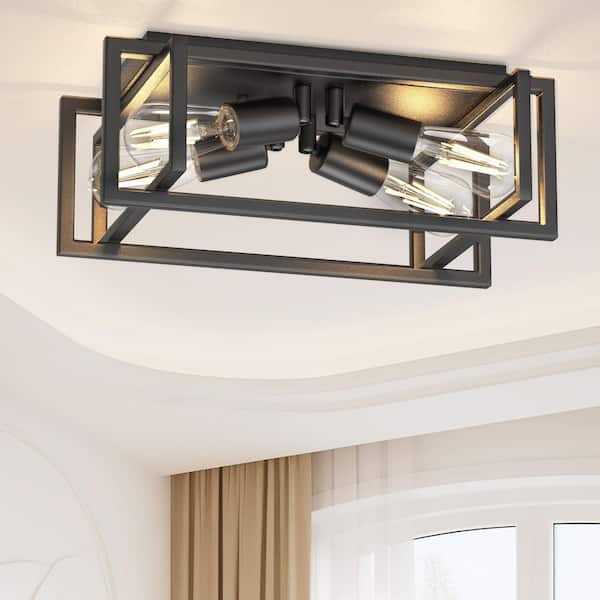 16.5 in. Industrial 4-Light Flush Mount Ceiling Light Fixture, Black Metal Frame with E26 Base No Bulbs Included