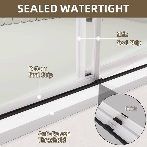 NTQ 60 in. W x 79 in. H Soft-Close Frameless Double Sliding Alcove Glass Shower Door in Matte Black 3/8 in. Tempered Glass
