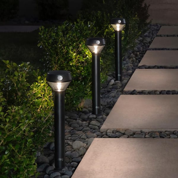 Black NEW Garden Solar LED Twin Lamp Post Lantern Patio Pathway Walkway Light 