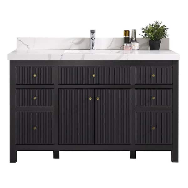 Willow Collections Sonoma 60 in. W x 22 in. D x 36 in. H Single Sink Bath Vanity in Black with 2 in. Calacatta Quartz Vanity Top