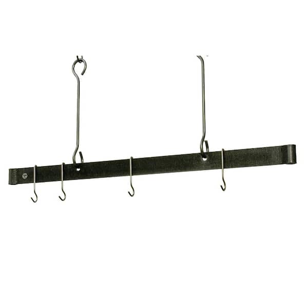 Handcrafted 60 in. Offset Hook Ceiling Bar with 12 Hooks Hammered Steel