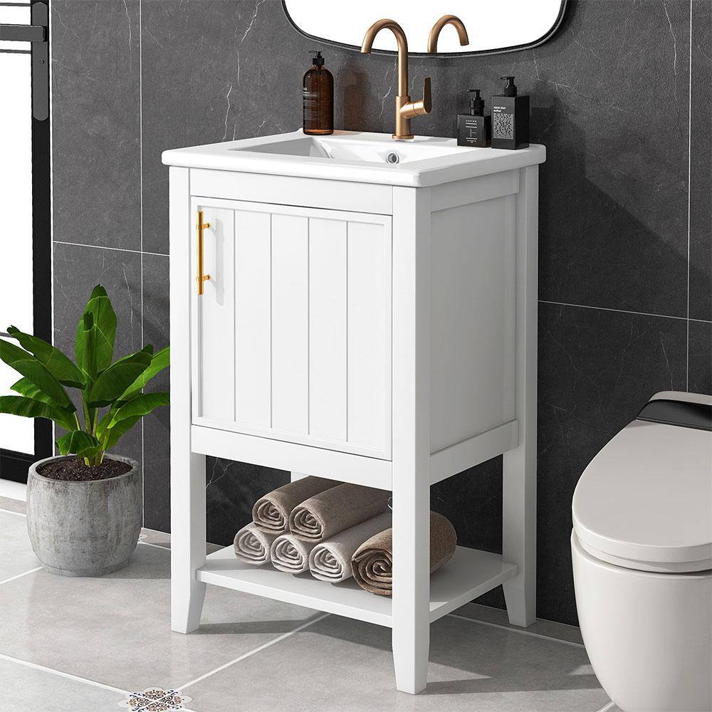 20 in. White Solid Wood Freestanding Bath Vanity with Ceramic Sink