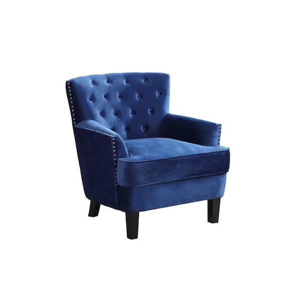 Best Master Furniture Branson 36 in. Blue Velvet Arm Chair with Nailhead Trim