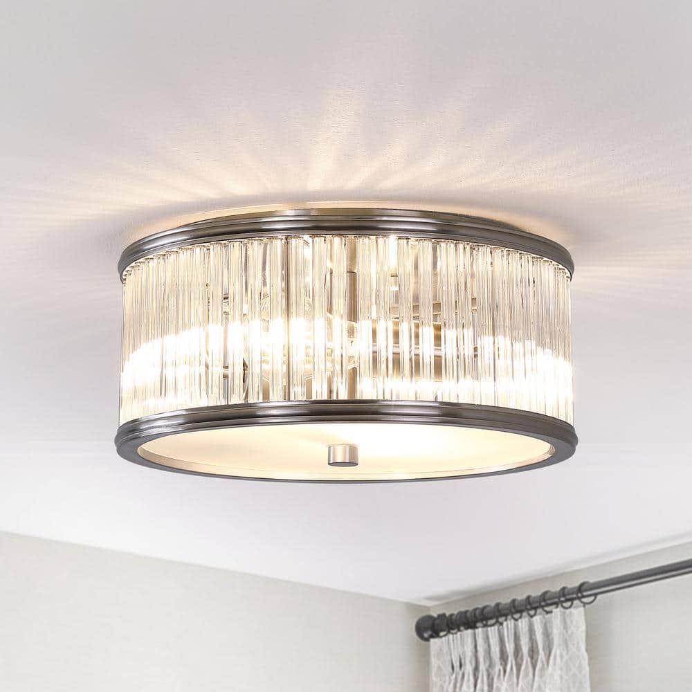 12 in. 2-Light Brushed Nickel Modern Flush Mount Ceiling Light with Clear Glass Tubes price history on PriceWatchPro