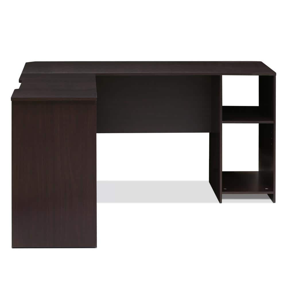 Espresso Wood L-Shaped Corner Computer Desk with Shelves