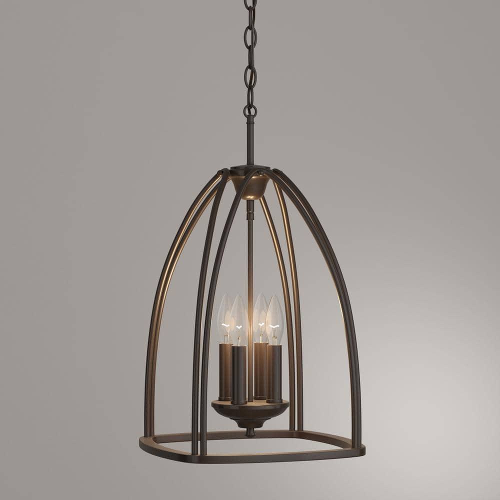 Elegant Farmhouse 4-Light Foyer Pendant in Antique Bronze