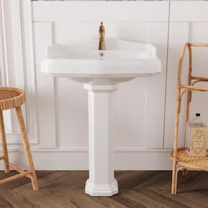 Dynasty 23 in. W. x 19 in D Tall White Vitreous China Rectangular Pedestal Bathroom Sink with Overflow