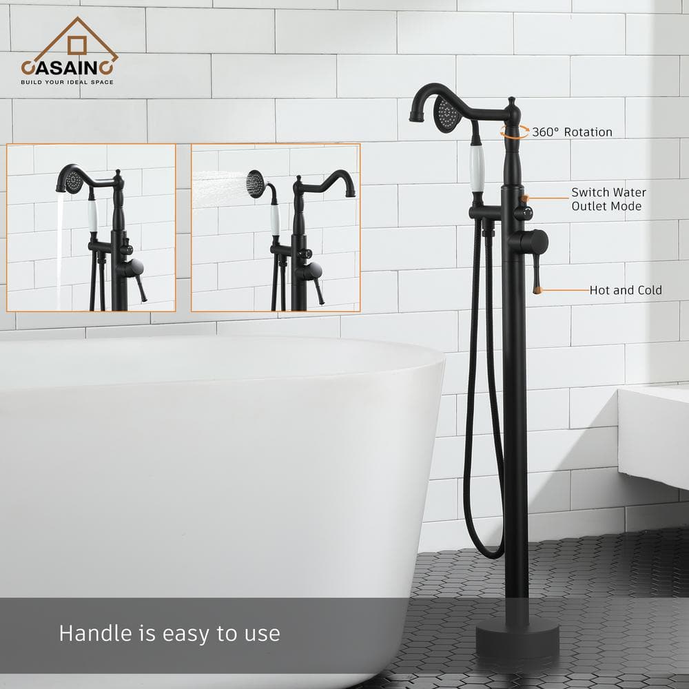 Matte Black Stainless Steel Freestanding Bathtub Faucet with Hand Shower