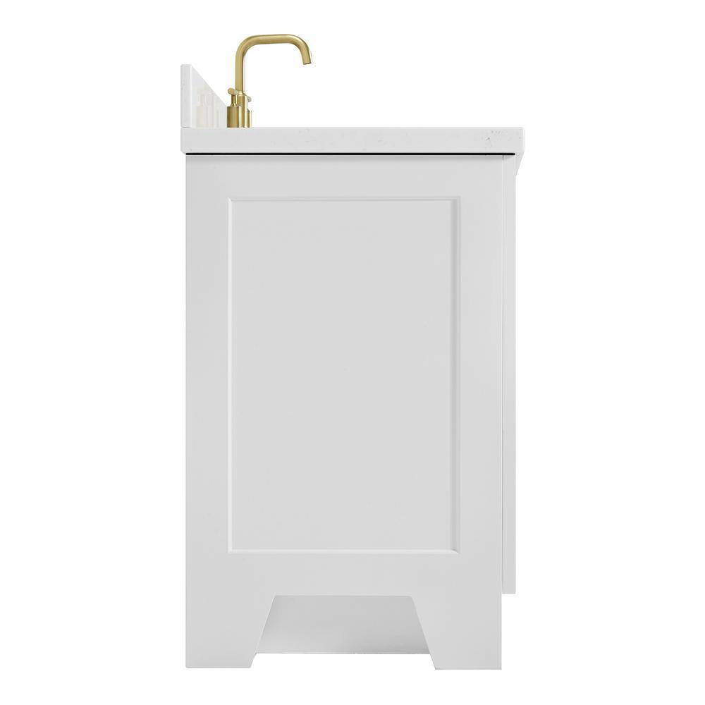 White Quartz Single Basin Freestanding Vanity with Gold Hardware