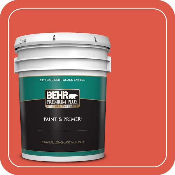 BEHR PREMIUM PLUS 5 gal. #T12-7 Red Wire Semi-Gloss Enamel Exterior Paint & Primer