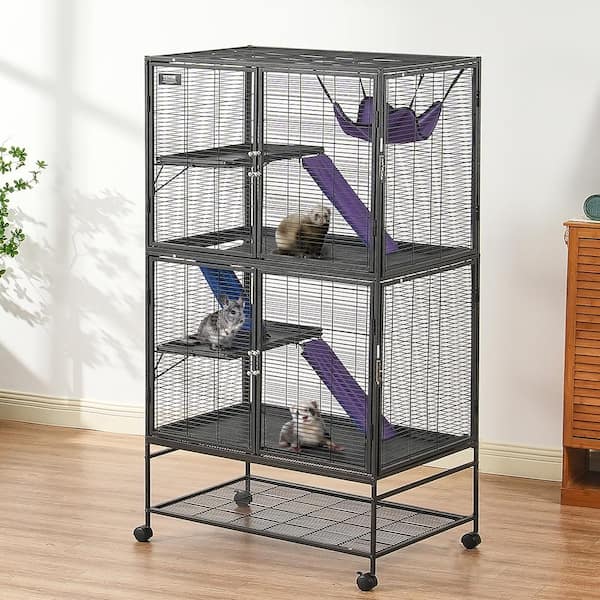 64.6 in. Rolling Metal Ferret Cage, Large 4-Tier Critter Nation Cagewith Ramps & Tray, Easy to Set up for Pet Rats