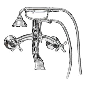 Vintage Style 3-Handle Wall Mount Claw Foot Tub Faucet with Cross Handles and Handshower in Chrome