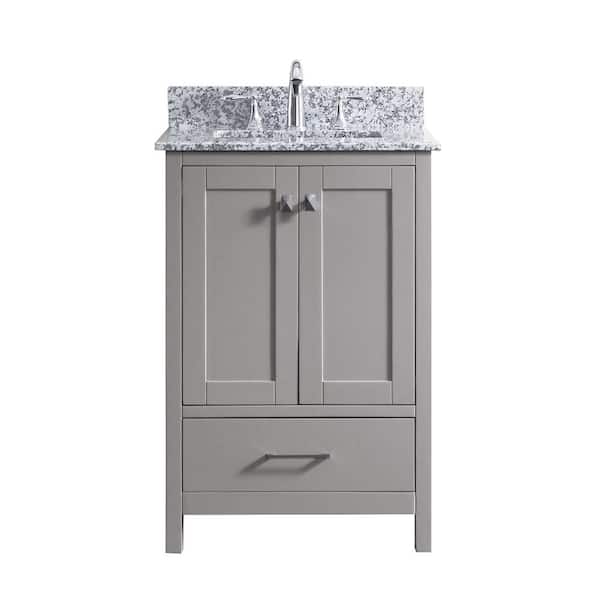 Virtu USA Caroline Madison 25 in. W Bath Vanity in C. Gray with Granite Vanity Top in Arctic White Granite with Square Basin