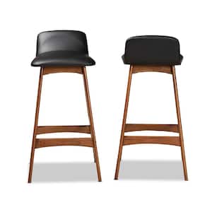 Darrin 29.9 in. Black and Walnut Brown Bar Stool (Set of 2)