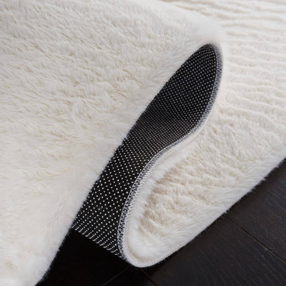 Off-White Faux Rabbit Fur Non-Slip Runner Rug, 2'3" x 6'