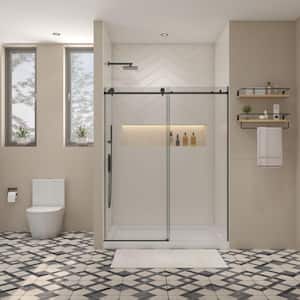 Moray 60 in. W x 74 in. H Sliding Frameless Shower Door in Matte Black Finish with Clear Glass