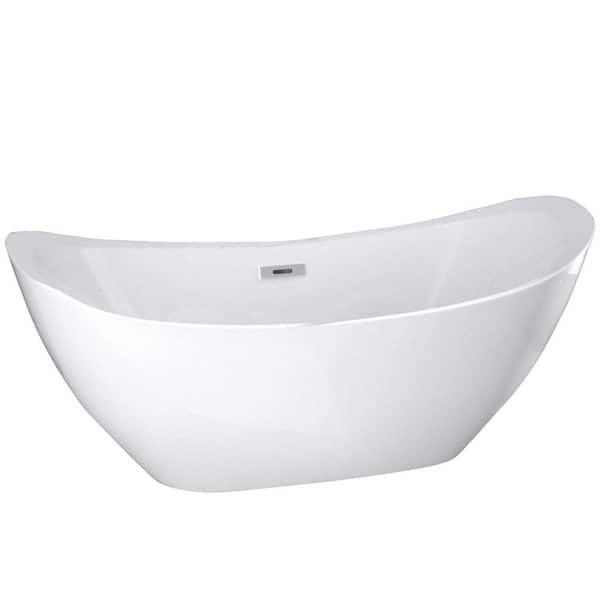 Satico 63 in. Gold Ingot Shaped Acrylic Freestanding Soaking SPA Tub Flatbottom Non-Whirlpool Bathtub in White