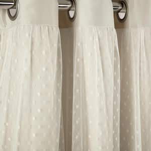 Cottage Polka Dot 38 in. W x 84 in. L Sheer Window Curtain Panels Including Tieback in Neutral 2 Set
