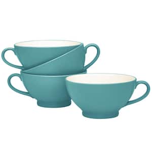 Colorwave Turquoise 5.5 in., 18 fl. oz. (Turquoise) Stoneware Handled Bowls, (Set of 4)