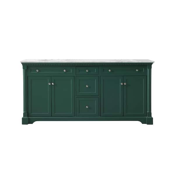 Unbranded Timeless Home 72 in. W x 21.5 in. D x 35 in. H Double Bathroom Vanity in Green with White Marble