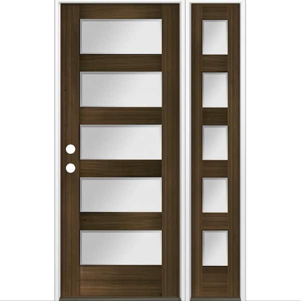 Krosswood Doors 50 in. x 80 in. Modern Hemlock 5-Lite Right-Hand/Inswing Frosted Glass Black Stain Wood Prehung Front Door w/RSL