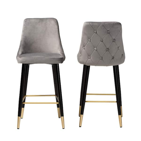 Baxton Studio Giada 42.5 in. Grey and Black Wood Frame Bar Stool