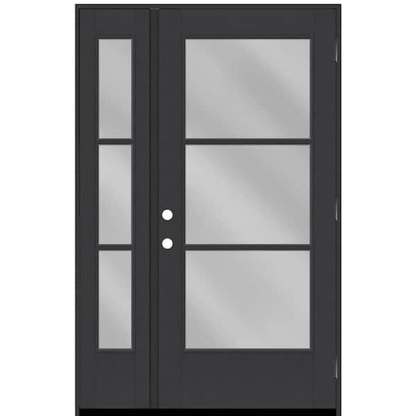 Steves & Sons Legacy 53 in. x 80 in. Icon 3-Lite Modern Clear Glass LHOS Black Mahogany Fiberglass Prehung Front Door w/ 14 in. SL