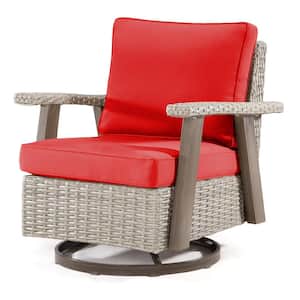 Wicker Patio Outdoor Rocking Chair Swivel Lounge Chair with Red Cushion
