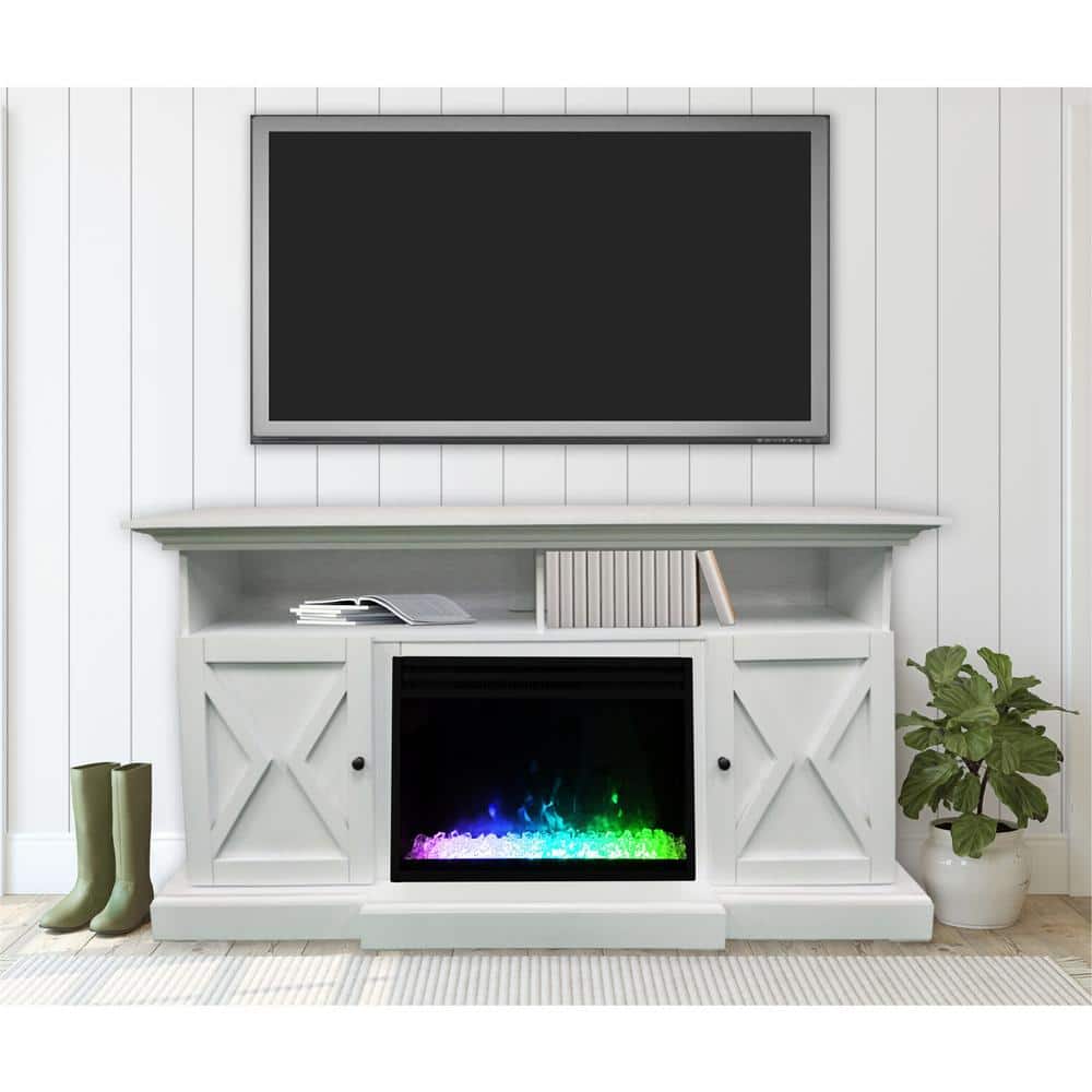 Summit White MDF Electric Fireplace TV Stand with LED Lights