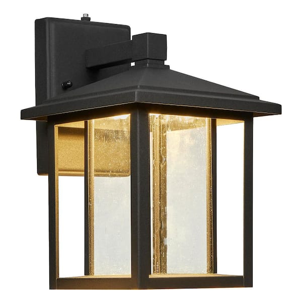 Maxxima 1-Light Black LED Outdoor Wall Lantern Sconce with Seeded