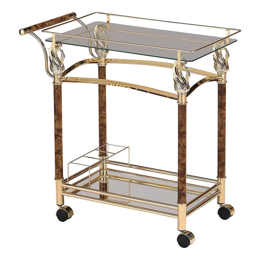 Helmut 31" Gold Plated and Clear Glass Bar Cart with Storage